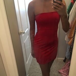 black crepe split side bandeau bodycon dress